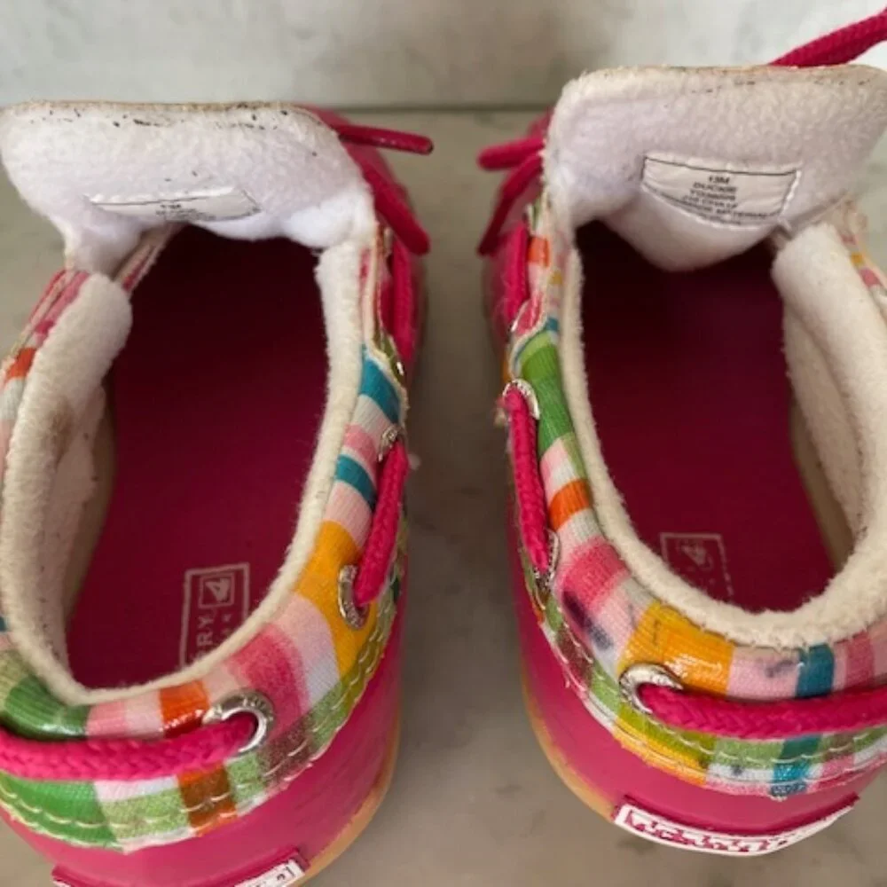 SPERRY TOP SIDER Duckie Pink Plaid Steel Shank Rain Shoes Girl 13M